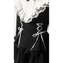 Niche Mine Style Gothic Straps Waist Antique Lolita Lace Patchwork Dress Cosplay - màu đen - Xem 2