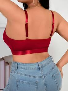 Wine Red Ribbed Lace Patchwork Camisole, Skin-Friendly Adjustable Straps - Burgundy - View 2