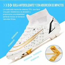 Bulamall Zapatos de Fútbol para Hombre, Profesionales Zapatillas de Deporte Adulta, Tacos de Fútbol para Entrenar al Aire Libre, Atletismo Interiores y Exteriores - Blanco-FG - Ver 6