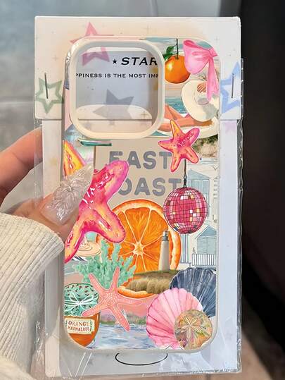 1 st. strandsjöstjärna och fruktmönster matt fallskyddande TPU-telefonskal, kompatibelt med 17, 16, 15, 14, 13, 12, 11 Pro Max och Galaxy A55/54/53/52/51, S25/24/23/22/21-serien