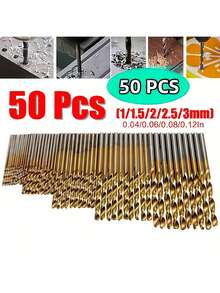 50pcs Titanium-Coated HSS Drill Bit Set - Heavy-Duty High-Speed Steel Drill Bits With 1-3mm (1/16"-1/8") & Smaller Fractions (1/32", 1/64") Equivalent, Spiral Flute Design & Round Shank For Wood, Metal, Plastic, Drywall - Home & - Multicolor - View 6