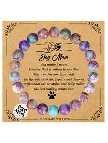 1Pc Cute Bracelets Dog Mom With Gift Card, Adorable Engraving Gift For Dog Lovers, Celebrations Dog Lover Birthday, Thanks You Gift, Durable Elastic Design, Ideal For Any Occasion
