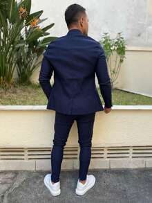 Men's Set Blazer Pants Slim Suit Formal Fashion - 藏蓝色 - 查看 5