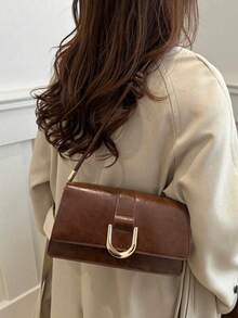 Bolso de hombro cuadrado de color sólido retro, bolso de sobaco a juego con solapa, el bolso de sobaco talla grande sencillo para mujeres, regalo ideal para Año Nuevo, bolso de negocios y casual de moda para mujeres, perfecto para la oficina, los negocios y el trabajo