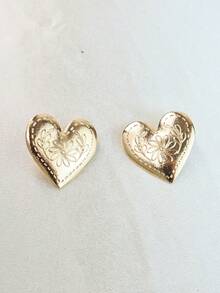2 pezzi Orecchini vintage a forma di cuore con bordi asimmetrici sferici, accessorio essenziale per casual, pendolarismo, appuntamenti, adatto per donne, uso quotidiano, vacanze, feste, regalo