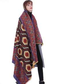 1PC Multi-Functional, Enlarged And Thickened Cape That Can Be Used Throughout The Four Seasons, With A Small Floral Border Design And A Hooded Shawl. It Is Suitable For Outdoor Windproof And Warmth Keeping, As Well As Travel Photography And Holiday/Performance Dressing