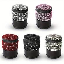 Car Interior 1 Shiny Diamond Ashtray, Charming Bling Flashing Crystal Car Ashtray With Cover-Portable Office And Family Car Ashtray-Durable ABS, Decorated With Sparkling Rhinestones, Creative And Fashionable Lady Design - 1pc - View 1