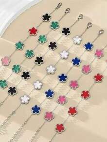 1 chiếc vòng tay hoa cỏ 5 lá bằng thép không gỉ, vòng tay thép titan thanh lịch đa năng thời trang dành cho nữ - Vòng tay thép hình cỏ năm lá - Xem 7