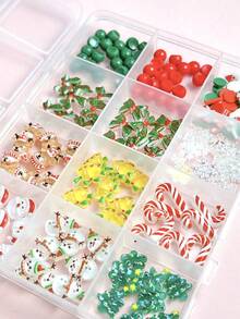 1Box Random Mixed ABS Christmas Nail Charms Cute Santa Claus Snowman Reindeer Christmas Tree Bells Red And Green Bows Suitable For Use At Festival Parties Nail Art Accessories DIY