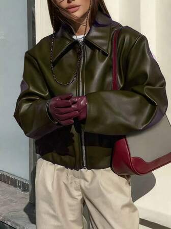 veste en cuir mat ample et à la mode pour femme, couleur unie, automne/hiver