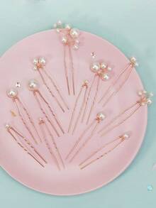 12 قطعة/مجموعة مشابك شعر مزينة باللؤلؤ بتصميم بسيط وعصري، مجموعة إكسسوارات شعر لؤلؤية أنيقة متعددة الأحجام للنساء في حفلات الزفاف والمناسبات