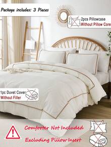 3件套米色和驼色撞色被套套装，饰有蓬松绒球的矩形边框，包含1个被套和2个枕套（不含被芯），适合房间装饰和日常使用，采用柔软亲肤的涤纶面料制成，适用于卧室、主卧、客房，四季皆宜，绒球装饰，几何图案，营造舒适的卧室氛围，价格实惠，展现奢华时尚的家居风格。 - 彩色 - 查看 5