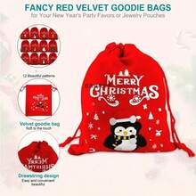 12pcs Christmas Velvet Drawstring Bags - Festive Red Candy Bags, Decorated With Santa Claus, Reindeer And Snowflake Patterns, Reusable, Suitable For Holiday Parties, Can Be Used For Packaging Candy, Jewelry And Small Gifts, Christmas Gift Bags - Multicolor - View 4