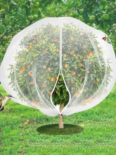 Saco de proteção para árvores frutíferas em plástico PE, capa de malha para jardim, com zíper e cordão, compatível com macieiras, mirtilos e outras plantas, proteção contra insetos, pássaros e pragas.