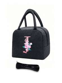 Isolierte Tasche, Kühltasche für Schule und Freizeit, Lunchbox, Picknicktasche, Lunchbox mit floralem Buchstabenmuster (A-Z), leichte, tragbare Lunchtasche aus Segeltuch, geeignet für Schule, Uni, Büro, Camping und Picknick, Schulbedarf, Küchenorganisation und -aufbewahrung, Küchenaccessoires