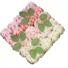 25支经典人造玫瑰 - 海军蓝PET泡沫假花，带茎，适用于DIY婚礼花束、新娘送礼会中心装饰、派对餐桌装饰、情人节、生日礼物、毕业典礼礼物