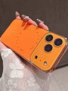 1pc Luxury Big Window Orange Plating Magnetic Wireless Charge Phone Case Compatible With IPhone 17 Pro Max Air 16 15 14 Pro Max Protection Cover