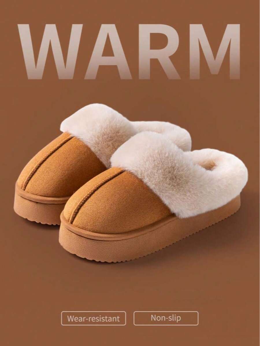 2025 New Winter Plush Slippers, Women's Thick Bottom Fluffy Warm Indoor House Slippers - Brown - View 1