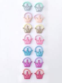 14pcs Cute Glitter Heart, Star, Crown Hair Ties, Elastic Hair Bands, Hair Accessories