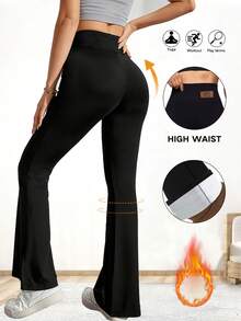 1pc Autumn High Waist Flare Pants, Casual Everyday Versatile, Slim Lining, Warm Flare Leg Pants, Warm Yet Not Bulky, High Waist Flare Yoga Pants, Lifting Waist Flare Pants, Tummy Control Lifting Waist Lining Sports Pants