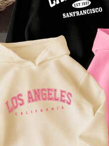 3pcs Young Girl Letter Print Warm Sweatshirt Set - Multicolor - View 4