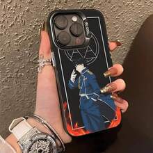 Anime Fullmetal Alchemist Phone Case Black IMD Colorful Silver Suitable Soft Case Cover Compatible With  16 15 14 13 12 11 XS Pro Max, Cover Compatible With  17 Case,  17 Pro Case,  17 Pro Max Case