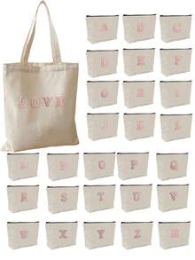 1 件 A-Z 字母 DIY 空白手提包、旅行洗漱包、绘画帆布包、帆布化妆包、绘画包、儿童包、工作、学校、旅行铅笔盒、实用 - 米色 - 查看 5