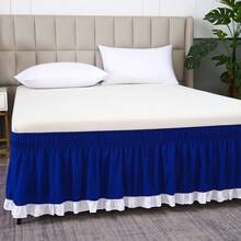 1pc Bicolor Ruffled Elastic Bed Skirt, Soft Bedding - White With White Ruffle Elastic Bed Skirt, Bed Valance, Stretchy Bed Skirt, Suitable For Bedroom, Guest Room, Dorm, Hotel Bedding Decor