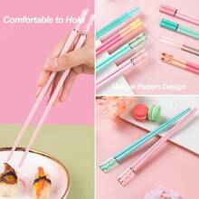 Pink Chopsticks Reusable Dishwasher  9.57 Inches Premium Non-Slip Lightweight Fiber Chop Sticks Japanese Chinese Chopstick Gift Set For Party 5 Pairs - 莫蘭迪粉色 - 查看 4