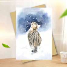 بطاقة تهنئة شتوية بقطة سلمية مع مغلف (11 سم * 16 سم) - تصميم قطة تتأمل الثلج، رائعة للأصدقاء والزملاء، مثالية لأعياد الميلاد والاحتفالات العطلات، بطاقة تهنئة عيد الميلاد | بطاقة قطة احتفالية | بطاقة ترحيب ورقية