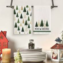 2pcs/4pcs Christmas Pine Tree Red & White Super Soft Fiber Kitchen Cleaning Towels, 45*66cm Seasonal Kitchen Decor Dish Cloths, Christmas Home Decor, Housewarming Bathroom Gift - Multicolor - View 5