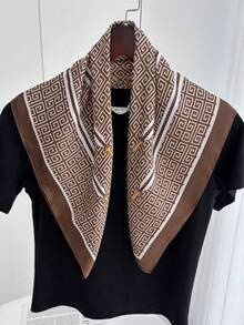 1pc Imitation Silk Simple Checkerboard Print 70cm Square Scarf, Men's Bandana, Versatile Neck Scarf, Sun Protection