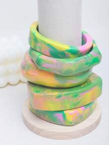 1 pieza Brazalete de resina redondo con brillo, rosa, elegante y refinado, adecuado como regalo o para uso diario