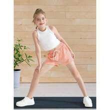 - Paquete de 6 pantalones cortos para correr de ajuste para nias, rendimiento activo, pantalones cortos deportivos de verano con bolsillo con cordn para nios - 6-7 Años + Negro, gris, azul marino, rosa, rosa fuerte, naranja - Ver 7