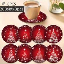 8 pièces/set Dessous de verre en bois, convient pour divers espaces commerciaux, salon, cuisine, salle à manger, cadeau, 1 set de 8 pièces, 200 sets de 1600 pièces