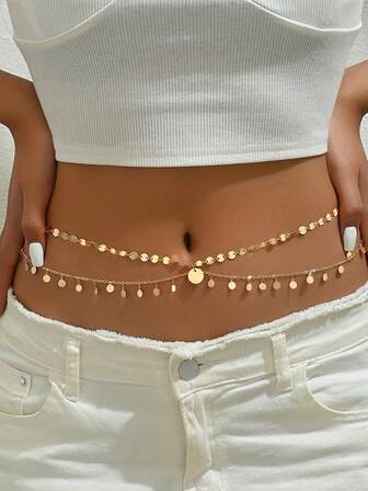 1 st ny anländ guldfärgad tofskedja i midjan, dubbel tofskedja i midjan, lyxig kroppskedja