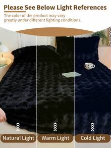 1pc Flannel Bubble Fitted Sheet, Black Bedding, Comfortable Home Textile, Soft Mattress Cover, Deep Pocket Design, Fitted Sheet Only (Pillowcase Not Included), Machine Washable, Suitable For Twin, Full, Queen, King Size Beds, Winter Decor - Black - View 7