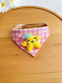 1pc 3D Little Yellow Duck & Blue/White Plaid Pet Bandana, Suitable For Small Dogs And Cats - Multicolor - View 10