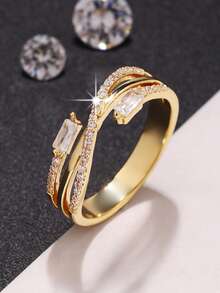 1 pieza Anillo con diseño de cruce de moda con circonita cúbica, regalo sorpresa para amante, mamá, fiesta