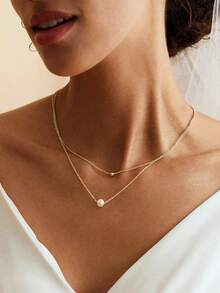 Stainless Steel Waterproof Non-Fading Cute Gold Double-Layer Small Beads Pearl Necklace, Suitable For Women's Daily Wear - Gold - View 1