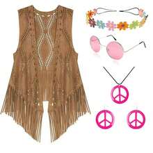 Ladies' Fashionable Fringed Cardigan, Versatile Long Layering, Sleeveless Outerwear, Coat, Vest, Headwear, Glasses, Earrings - Khaki - View 7