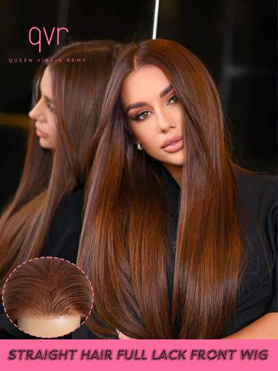 QVR QUEEN VIRGIN REMY QVR 100% Human Hair 5x5 Lace Front Straight Wig, With Natural Hairline, Transparent Lace Closure Wig, Pre-Plucked, No Glue Needed