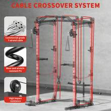 Techigher Power Cage, 2000LBS Squat Rack With Cable Crossover System, Multi-Function Weight Cage Strength Training Machine, Workout Cage With More Attachments For Home Gym Garage - 紅色 - 查看 3