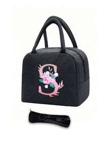 Isolierte Tasche, Kühltasche für Schule und Freizeit, Lunchbox, Picknicktasche, Lunchbox mit floralem Buchstabenmuster (A-Z), leichte, tragbare Lunchtasche aus Segeltuch, geeignet für Schule, Uni, Büro, Camping und Picknick, Schulbedarf, Küchenorganisation und -aufbewahrung, Küchenaccessoires