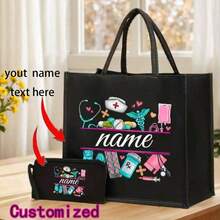 2025 New Customizable Alphabet Medical Worker Tote Bag | Linen Lining | Nurse First Aid Kit Doctor Commuting Equipment | Machineable Multi-Functional Mommy Bag, Linen Bag For Wallet