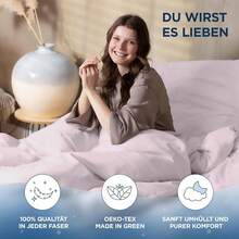 Bed Linen (135 X 200 Cm), Cotton, Satin, Oeko-Tex Made In Green, Heavenly Soft Sleep, Bed Linen Set With 1 X Duvet Cover (135 X 200 Cm) + 1 X Pillowcase 80 X 80 Cm), Black - Pink - View 5