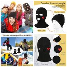 Mscara de esqu de Punto de 3 Agujeros, 2 Unidades, pasamontaas de Punto de Tres Agujeros, Gorro de Invierno para Actividades al Aire ltima intervensin - Negro - + Estilo de corazón - Ver 1