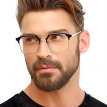 Unisex Square Aviator Glasses Frame Anti Blue Light Protection - 黑色 - 查看 1