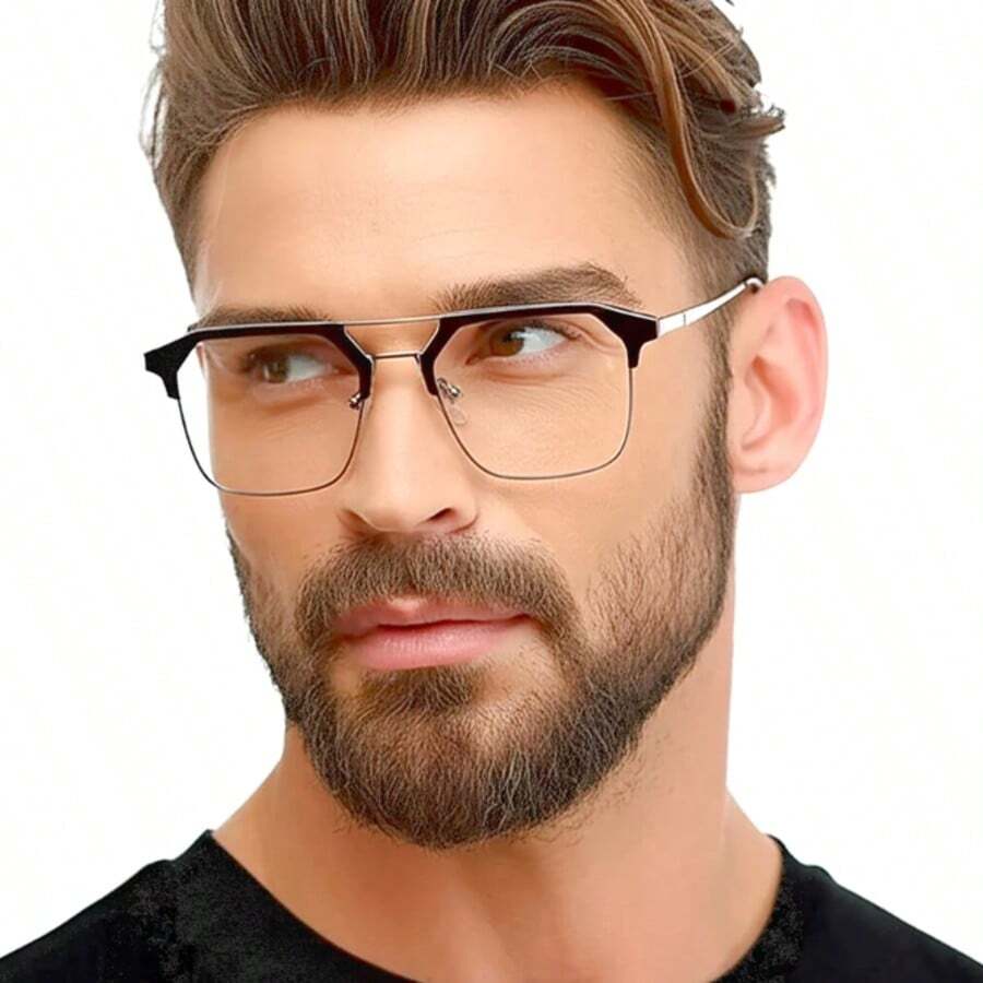 Unisex Square Aviator Glasses Frame Anti Blue Light Protection - 黑色 - 查看 1