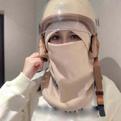 1件 2025新款秋冬保暖帽，带面罩和围脖，男女通用摩托车头盔内衬帽护耳